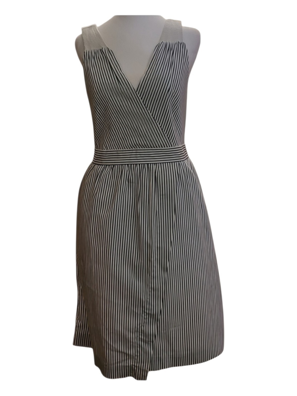 Banana Republic Black and White Striped Wrap Midi Dress